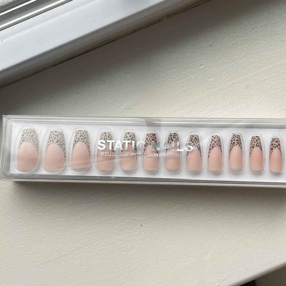 Static Nails - Cheetah French Long Coffin